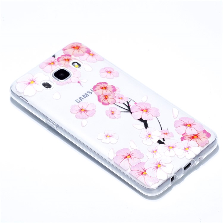 Rubberized Embossed Soft TPU Mobile Cover for Samsung Galaxy J7 (2016) SM-J710 - Pink Flower-3
