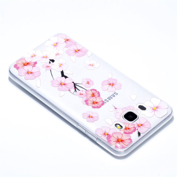 Rubberized Embossed Soft TPU Mobile Cover for Samsung Galaxy J7 (2016) SM-J710 - Pink Flower-4