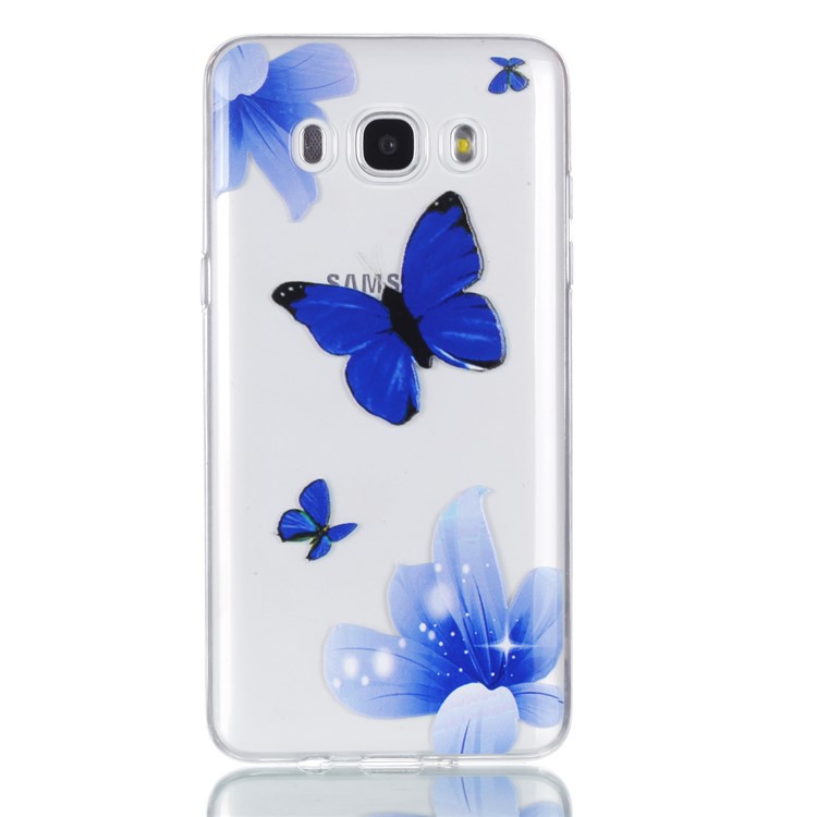 Rubberized Embossed Soft TPU Back Case for Samsung Galaxy J7 (2016) SM-J710 - Blue Butterfly and Flower-2