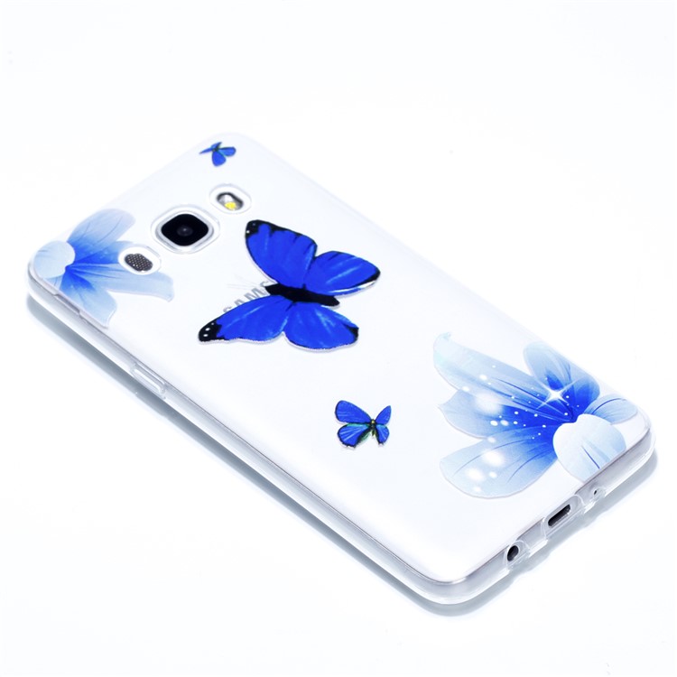 Rubberized Embossed Soft TPU Back Case for Samsung Galaxy J7 (2016) SM-J710 - Blue Butterfly and Flower-3