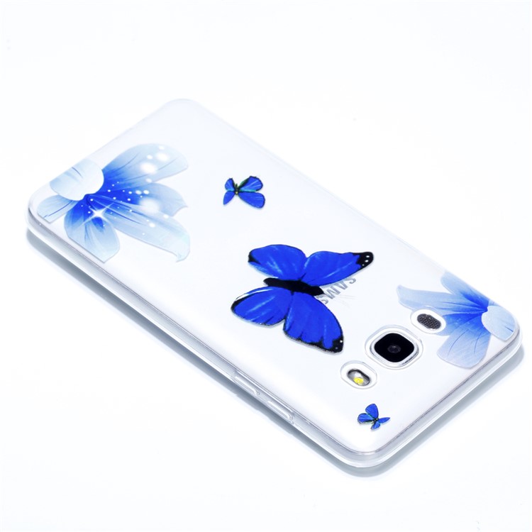 Rubberized Embossed Soft TPU Back Case for Samsung Galaxy J7 (2016) SM-J710 - Blue Butterfly and Flower-4