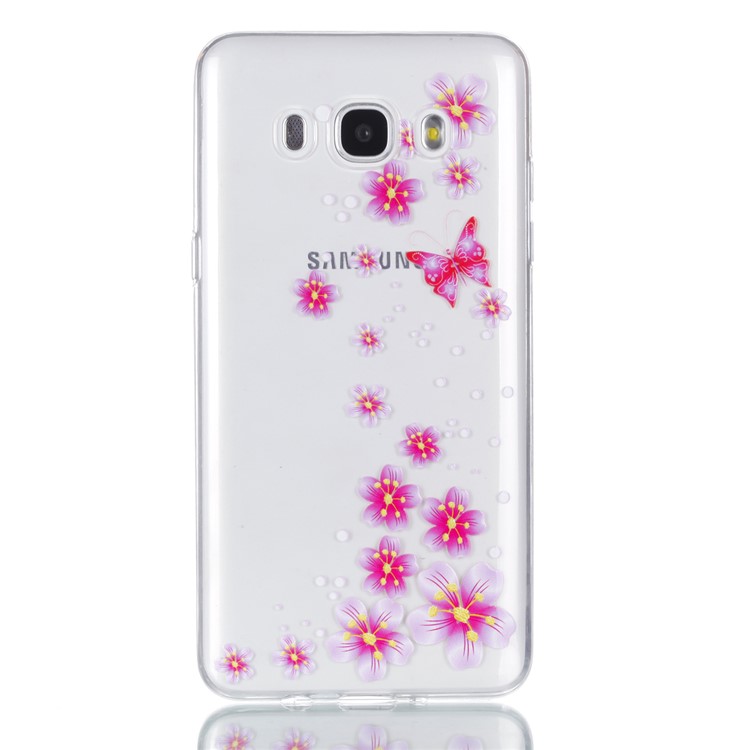 Rubberized Embossed TPU Gel Case for Samsung Galaxy J7 (2016) SM-J710 - Pink Butterfly and Flower-2