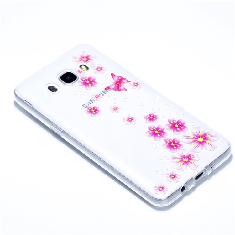 Rubberized Embossed TPU Gel Case for Samsung Galaxy J7 (2016) SM-J710 - Pink Butterfly and Flower-3