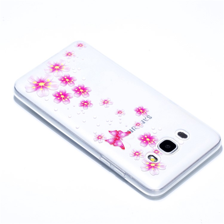 Rubberized Embossed TPU Gel Case for Samsung Galaxy J7 (2016) SM-J710 - Pink Butterfly and Flower-4