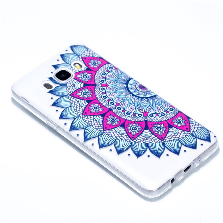 Rubberized Embossed TPU Cell Phone Case for Samsung Galaxy J7 (2016) SM-J710 - Half Mandala Flower-3