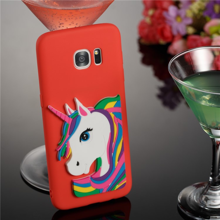 Lovely 3D Unicorn Pattern TPU Cover Case for Samsung Galaxy S7 edge SM-G935 - Red-4