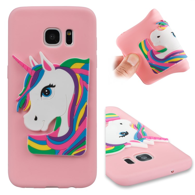 Lovely 3D Unicorn Pattern TPU Phone Cover Case for Samsung Galaxy S7 edge SM-G935 - Pink-1