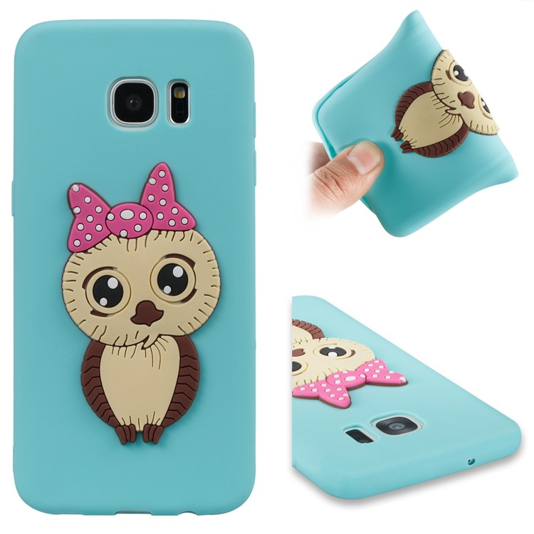 Cute 3D Female Owl Patterned TPU Cell Phone Case Accessory for Samsung Galaxy S7 edge SM-G935 - Baby Blue-1