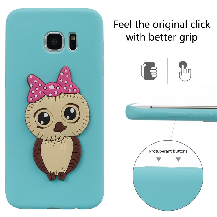 Cute 3D Female Owl Patterned TPU Cell Phone Case Accessory for Samsung Galaxy S7 edge SM-G935 - Baby Blue-3