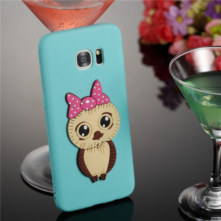 Cute 3D Female Owl Patterned TPU Cell Phone Case Accessory for Samsung Galaxy S7 edge SM-G935 - Baby Blue-4