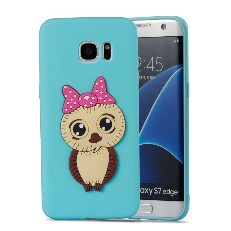 Cute 3D Female Owl Patterned TPU Cell Phone Case Accessory for Samsung Galaxy S7 edge SM-G935 - Baby Blue-5