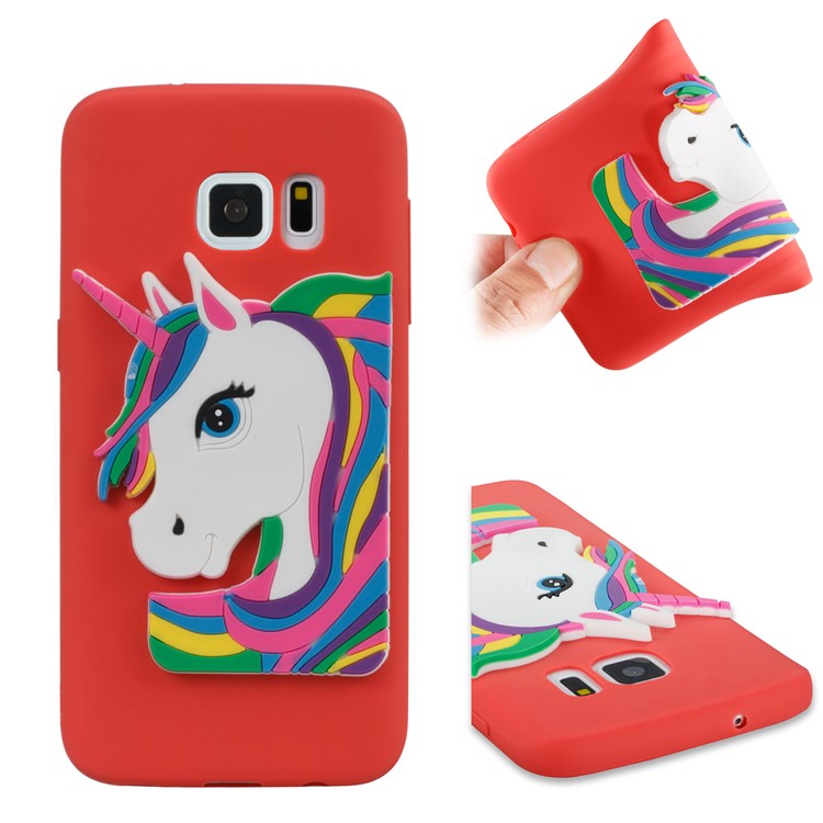 Lovely 3D Unicorn Pattern TPU Phone Shell Case for Samsung Galaxy S7 SM-G930 - Red-1
