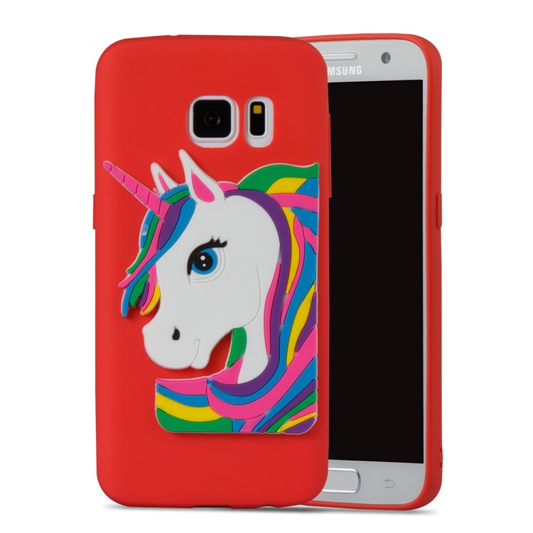 Lovely 3D Unicorn Pattern TPU Phone Shell Case for Samsung Galaxy S7 SM-G930 - Red-3