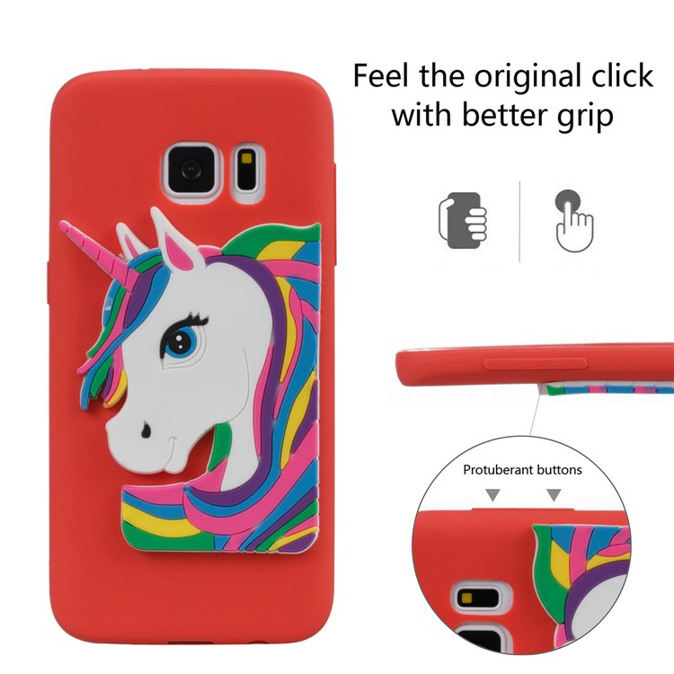Lovely 3D Unicorn Pattern TPU Phone Shell Case for Samsung Galaxy S7 SM-G930 - Red-6