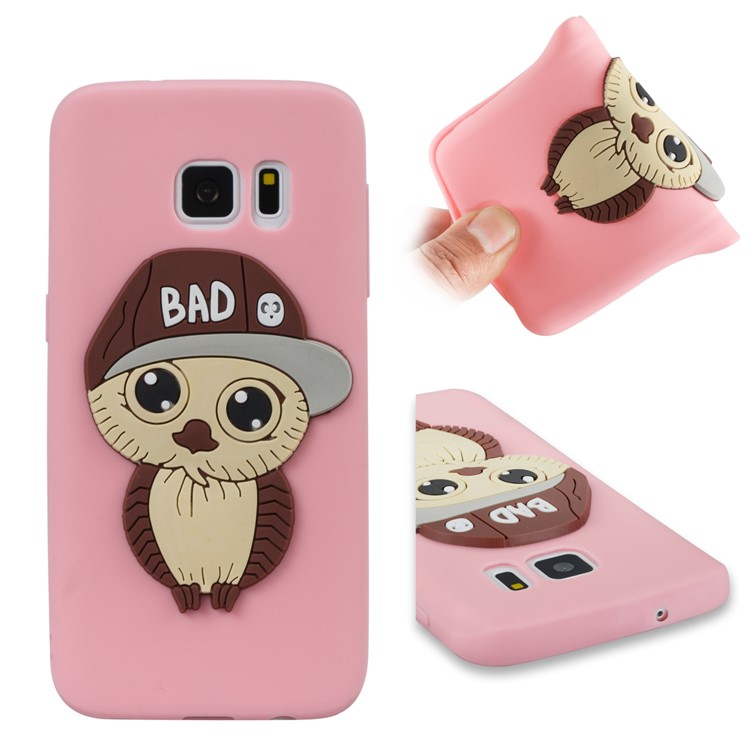 Cute 3D Male Owl Patterned TPU Protection Phone Case for Samsung Galaxy S7 SM-G930 - Pink-1