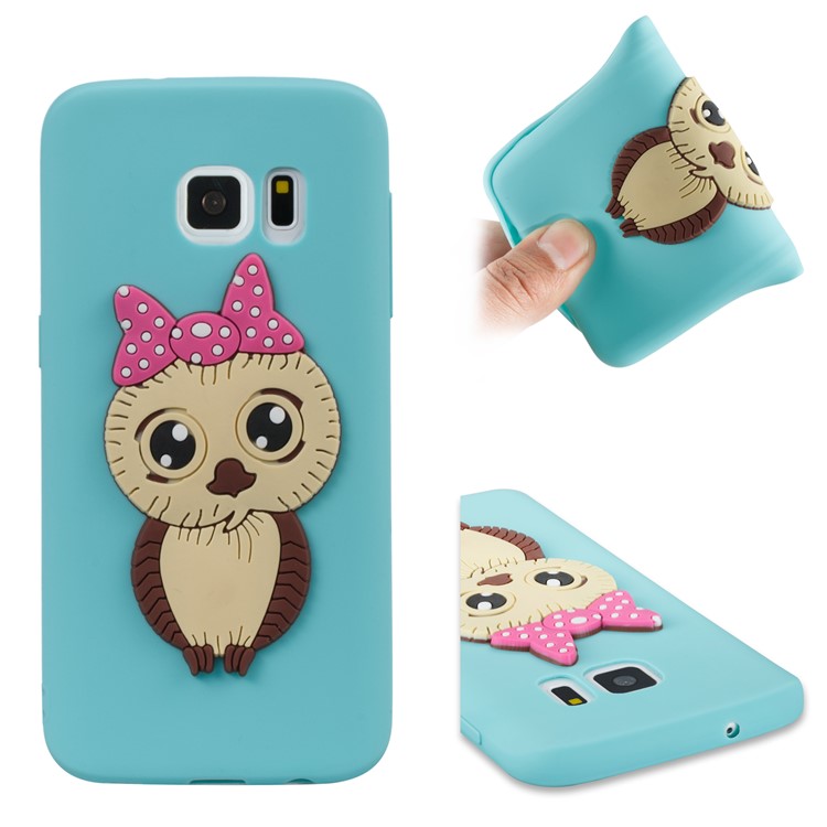 Cute 3D Female Owl Patterned TPU Cell Phone Case Accessory for Samsung Galaxy S7 SM-G930 - Baby Blue-1