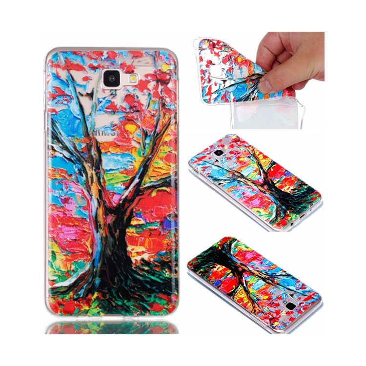 Rubberized Embossed Soft TPU Case for Samsung Galaxy J7 Prime/On Nxt - Colored Painting Tree-1