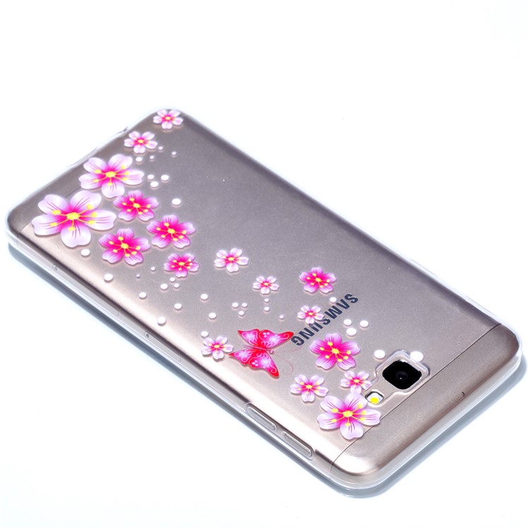 Rubberized Embossed Soft TPU Mobile Shell for Samsung Galaxy J7 Prime/On Nxt - Pink Butterfly and Flower-4