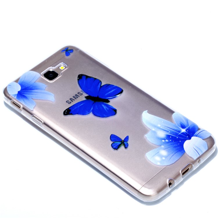 Rubberized Embossed Soft TPU Cell Phone Case Accessory for Samsung Galaxy J7 Prime/On Nxt - Blue Butterfly and Flower-3