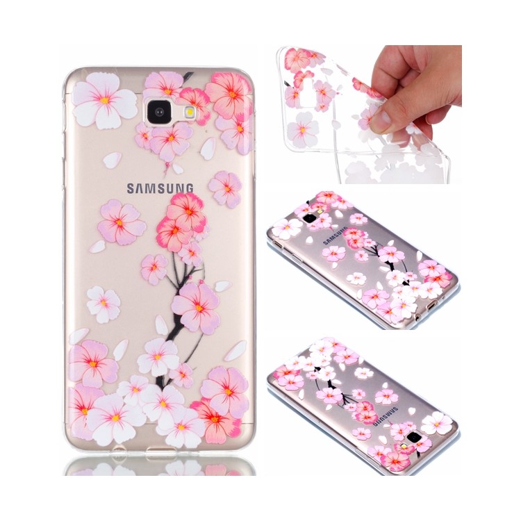 Rubberized Embossed Soft TPU Back Cover Shell for Samsung Galaxy J7 Prime (2016)/On Nxt - Pink Flower-1