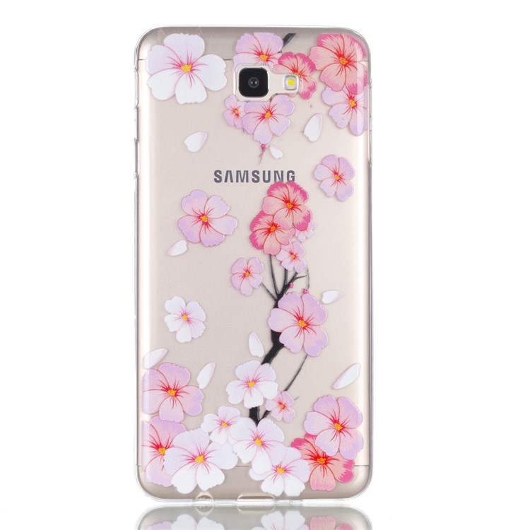 Rubberized Embossed Soft TPU Back Cover Shell for Samsung Galaxy J7 Prime (2016)/On Nxt - Pink Flower-2
