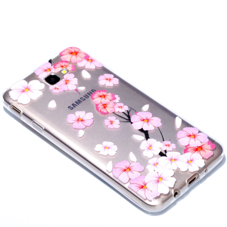 Rubberized Embossed Soft TPU Back Cover Shell for Samsung Galaxy J7 Prime (2016)/On Nxt - Pink Flower-3