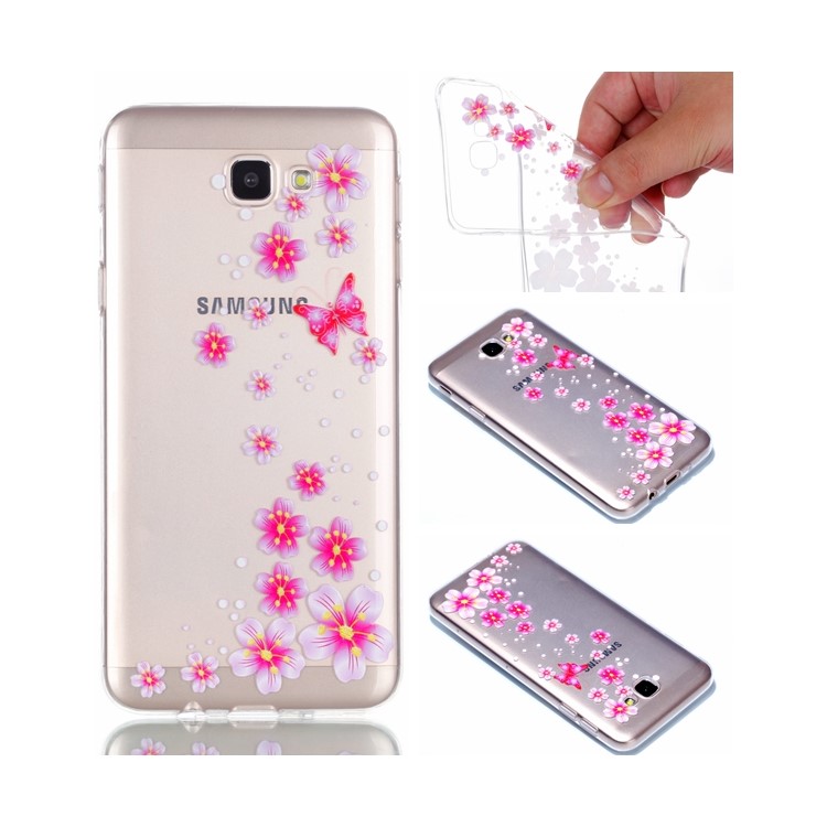 Embossment Patterned TPU Soft Mobile Phone Cover for Samsung Galaxy J5 Prime - Pink Butterfly and Flowers-1