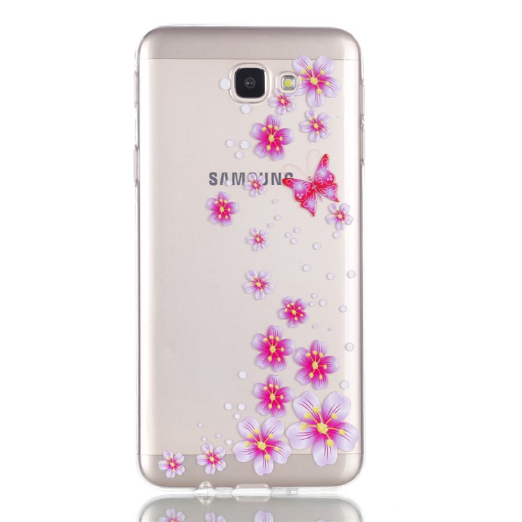 Embossment Patterned TPU Soft Mobile Phone Cover for Samsung Galaxy J5 Prime - Pink Butterfly and Flowers-2