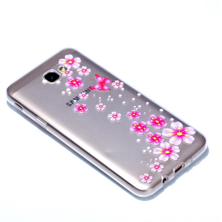 Embossment Patterned TPU Soft Mobile Phone Cover for Samsung Galaxy J5 Prime - Pink Butterfly and Flowers-3