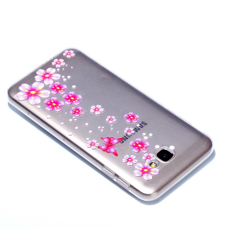 Embossment Patterned TPU Soft Mobile Phone Cover for Samsung Galaxy J5 Prime - Pink Butterfly and Flowers-4