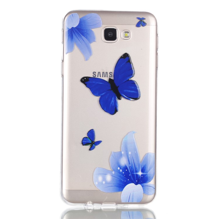 Embossment Patterned TPU Soft Cell Phone Cover for Samsung Galaxy J5 Prime - Blue Flowers and Butterfly-2