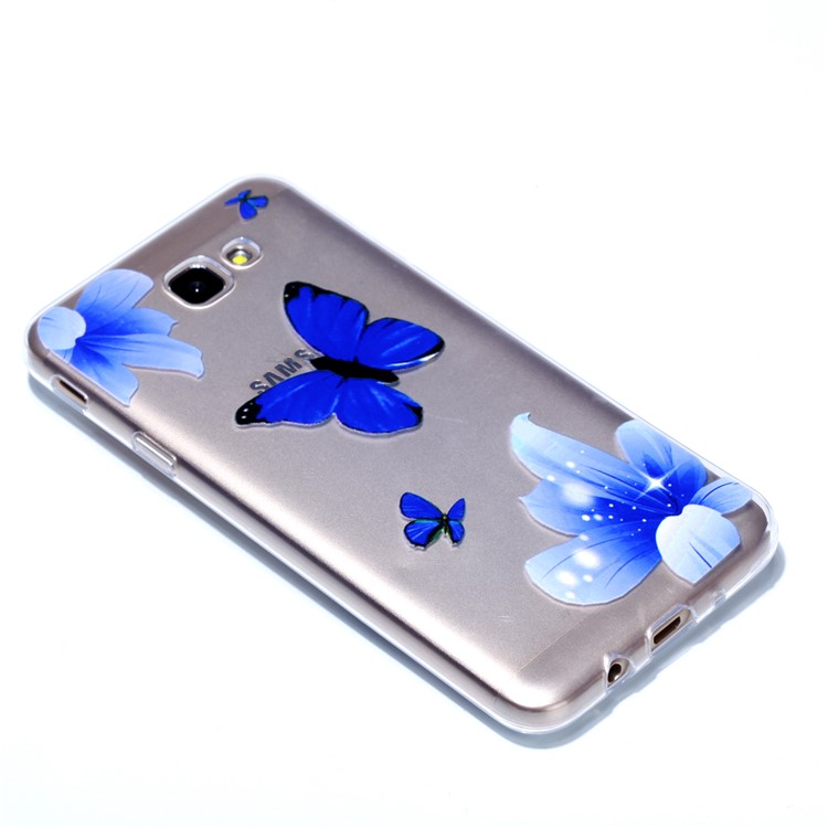 Embossment Patterned TPU Soft Cell Phone Cover for Samsung Galaxy J5 Prime - Blue Flowers and Butterfly-3
