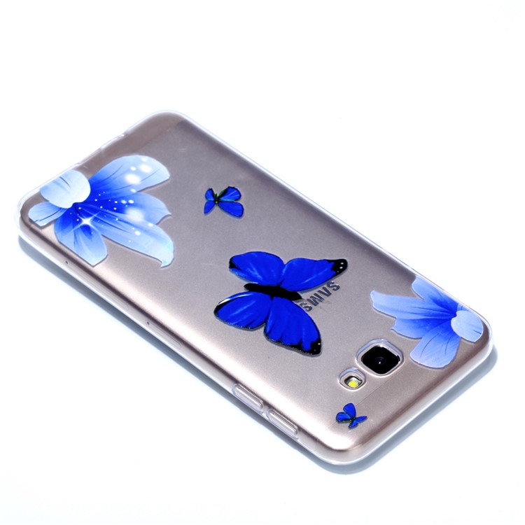 Embossment Patterned TPU Soft Cell Phone Cover for Samsung Galaxy J5 Prime - Blue Flowers and Butterfly-4
