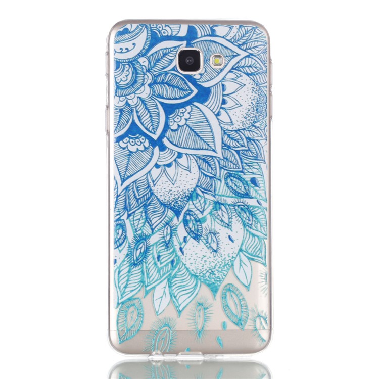 Embossment Patterned TPU Soft Protective Case for Samsung Galaxy J5 Prime - Cyan Flower-2