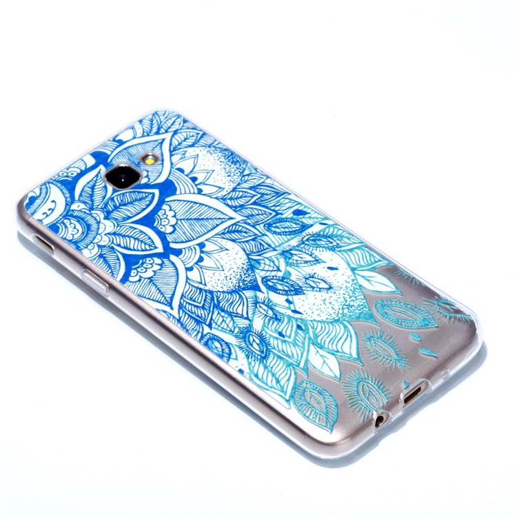 Embossment Patterned TPU Soft Protective Case for Samsung Galaxy J5 Prime - Cyan Flower-3