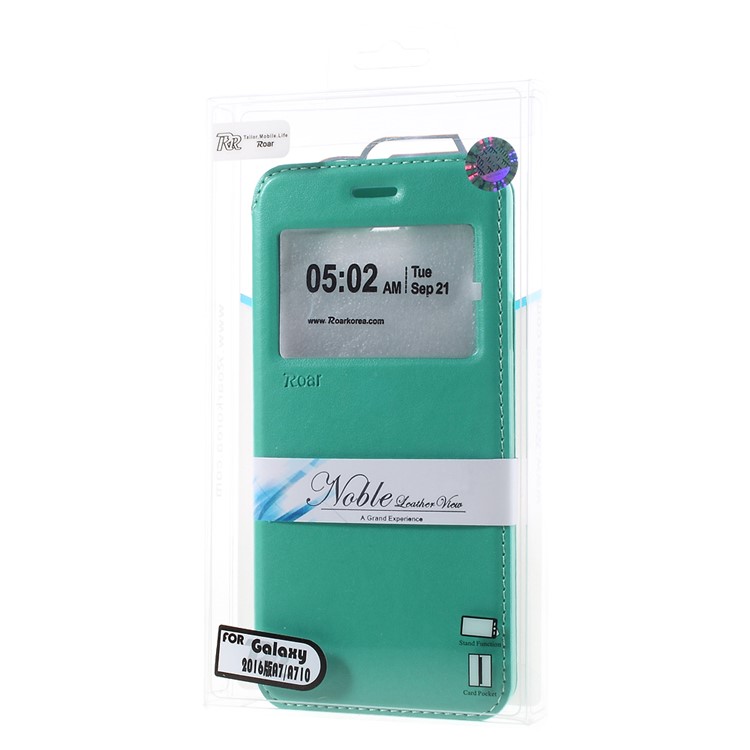ROAR KOREA Window View PU Leather Stand Case for Samsung Galaxy A7 SM-A710F (2016) - Cyan-10