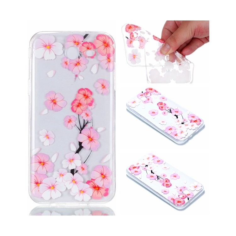 Embossment Patterned TPU Soft Back Casing Cover for Samsung Galaxy J3 Pro (2017) / J3 (2017) EU Version - Pink Flower-1