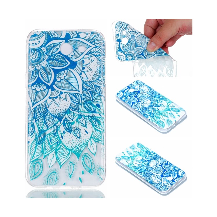Embossment Patterned TPU Soft Back Case for Samsung Galaxy J3 Pro (2017) / J3 (2017) EU Version - Blue Flower-1