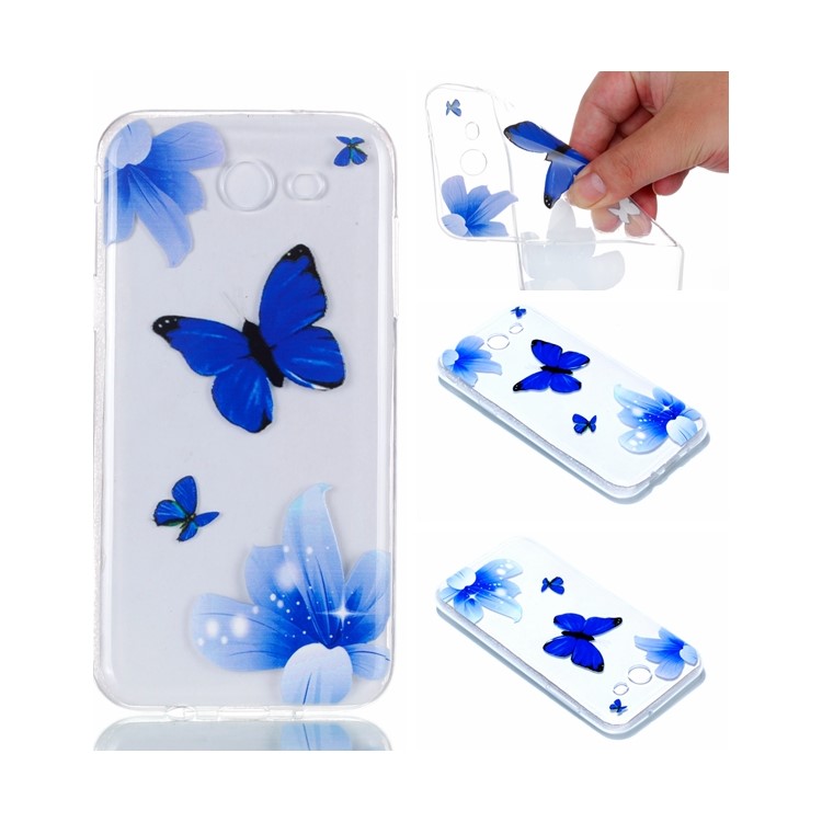 Embossment Patterned TPU Soft Back Cover for Samsung Galaxy J3 Pro (2017) / J3 (2017) EU Version - Blue Butterfly and Flower-1