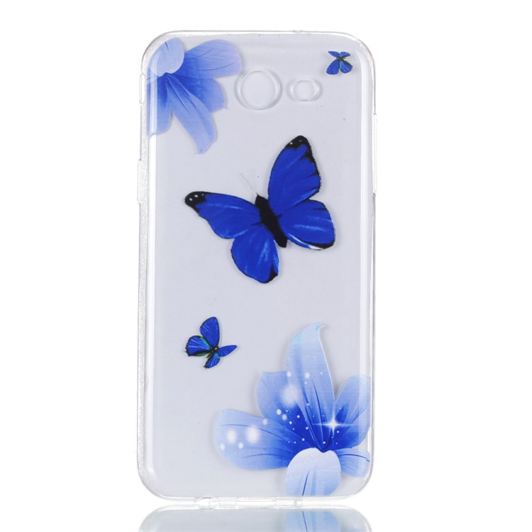 Embossment Patterned TPU Soft Back Cover for Samsung Galaxy J3 Pro (2017) / J3 (2017) EU Version - Blue Butterfly and Flower-2
