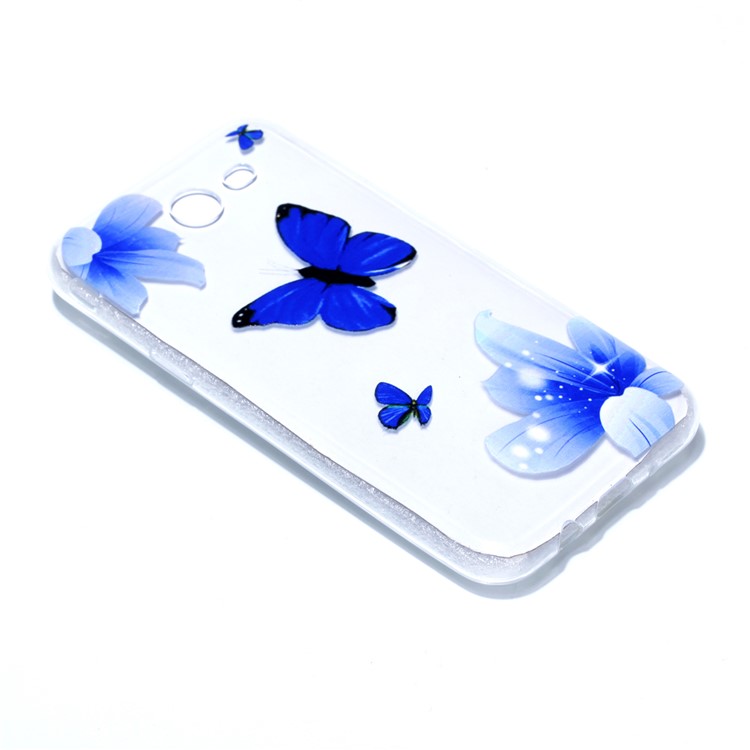 Embossment Patterned TPU Soft Back Cover for Samsung Galaxy J3 Pro (2017) / J3 (2017) EU Version - Blue Butterfly and Flower-3