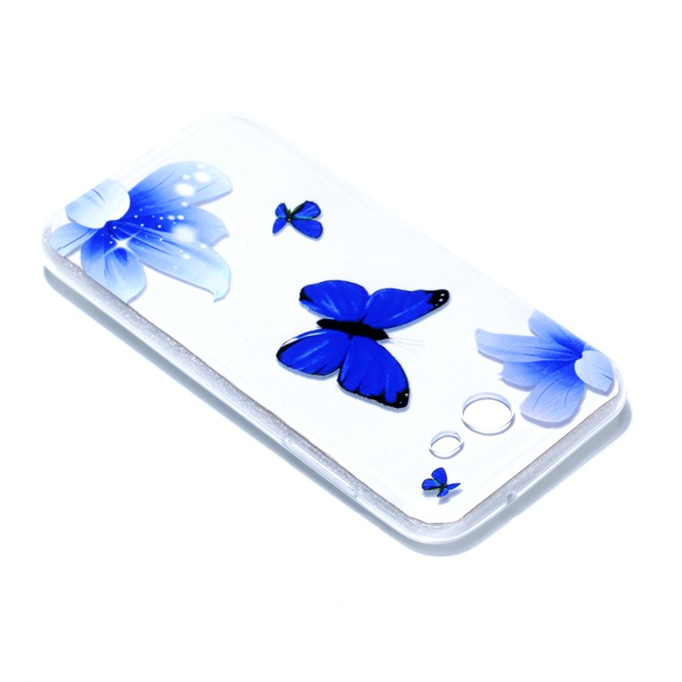 Embossment Patterned TPU Soft Back Cover for Samsung Galaxy J3 Pro (2017) / J3 (2017) EU Version - Blue Butterfly and Flower-4
