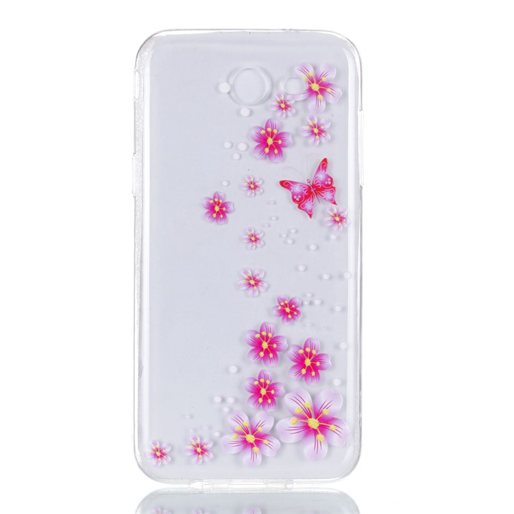 Embossment Patterned TPU Soft Back Case Cover for Samsung Galaxy J3 Pro (2017) / J3 (2017) EU Version - Pink Butterfly and Flower-2