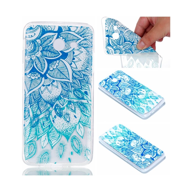 Rubberized Embossed Soft TPU Phone Case Accessory for Samsung Galaxy J5 (2017) US Version - Cyan Flower-1