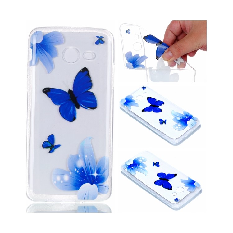 Rubberized Embossed Soft TPU Lightweight Case for Samsung Galaxy J5 (2017) US Version - Blue Flowers and Butterflies-1