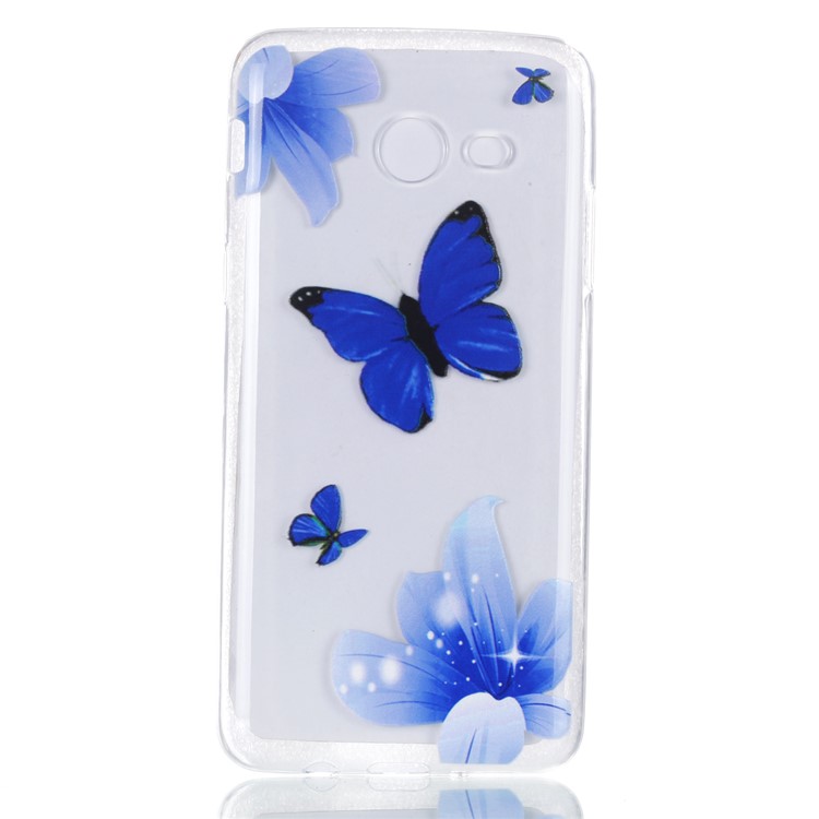 Rubberized Embossed Soft TPU Lightweight Case for Samsung Galaxy J5 (2017) US Version - Blue Flowers and Butterflies-2