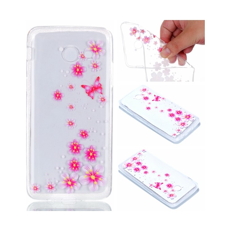 Rubberized Embossed Soft TPU Mobile Cover Case for Samsung Galaxy J5 (2017) US Version - Pink Flowers and Butterfly-1