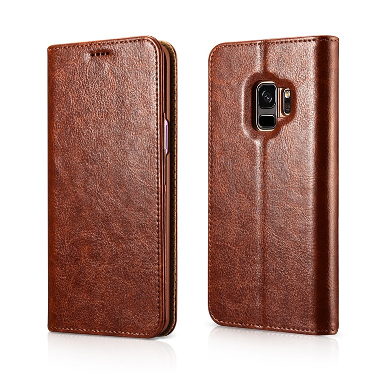 Caja Loca Del Soporte De La Cartera Del Cuero De La Textura Del Caballo De XOOMZ Para La Galaxia S9 SM-G960 De Samsung - Marrón-2