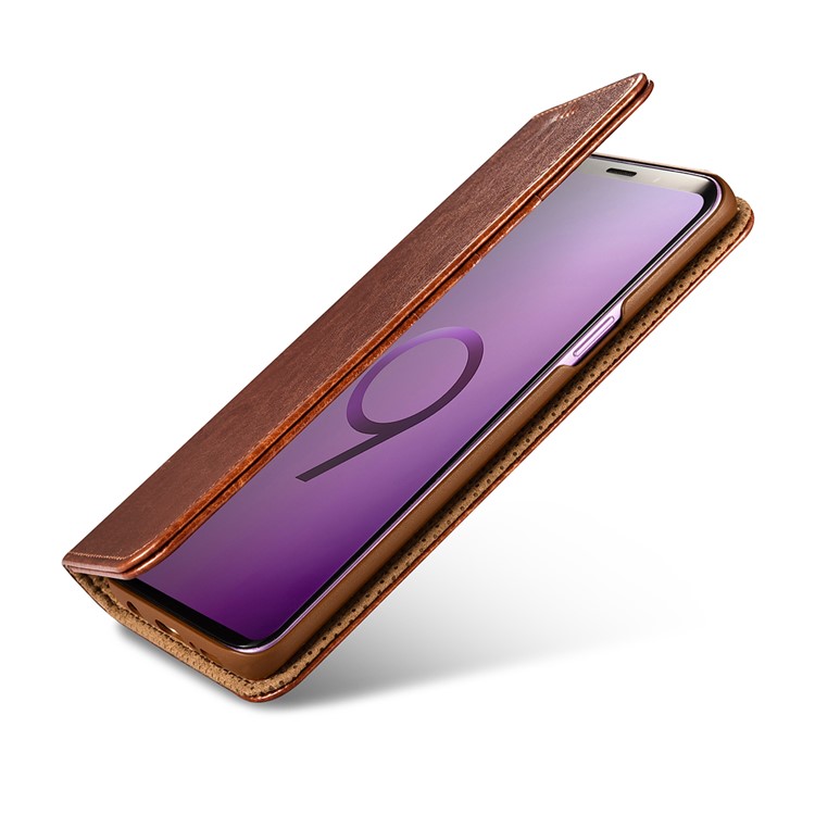Caja Loca Del Soporte De La Cartera Del Cuero De La Textura Del Caballo De XOOMZ Para La Galaxia S9 SM-G960 De Samsung - Marrón-4