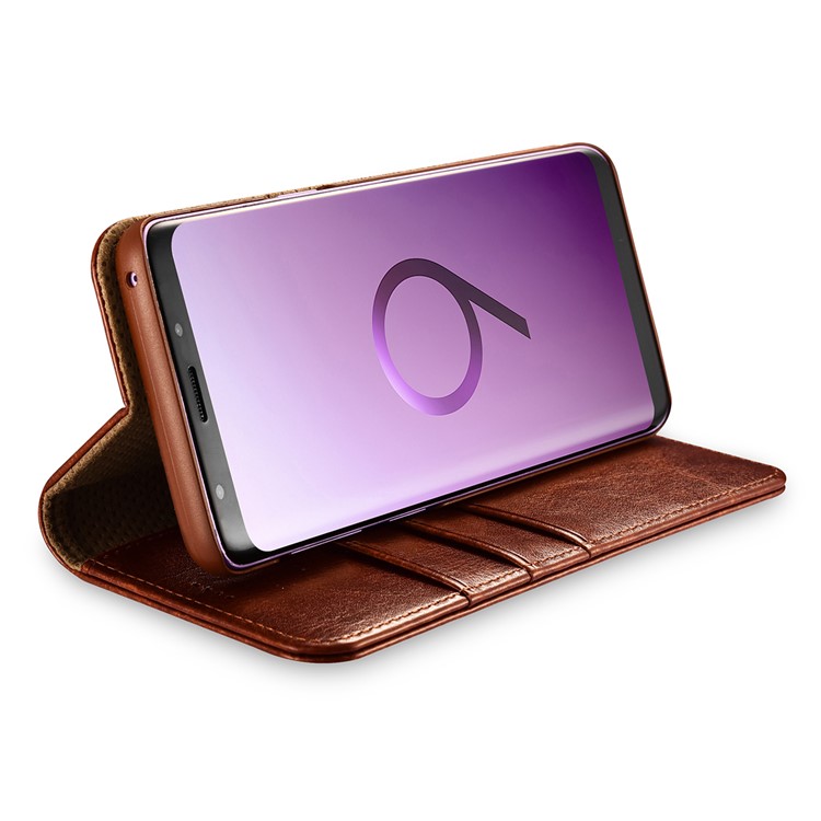 Caja Loca Del Soporte De La Cartera Del Cuero De La Textura Del Caballo De XOOMZ Para La Galaxia S9 SM-G960 De Samsung - Marrón-5
